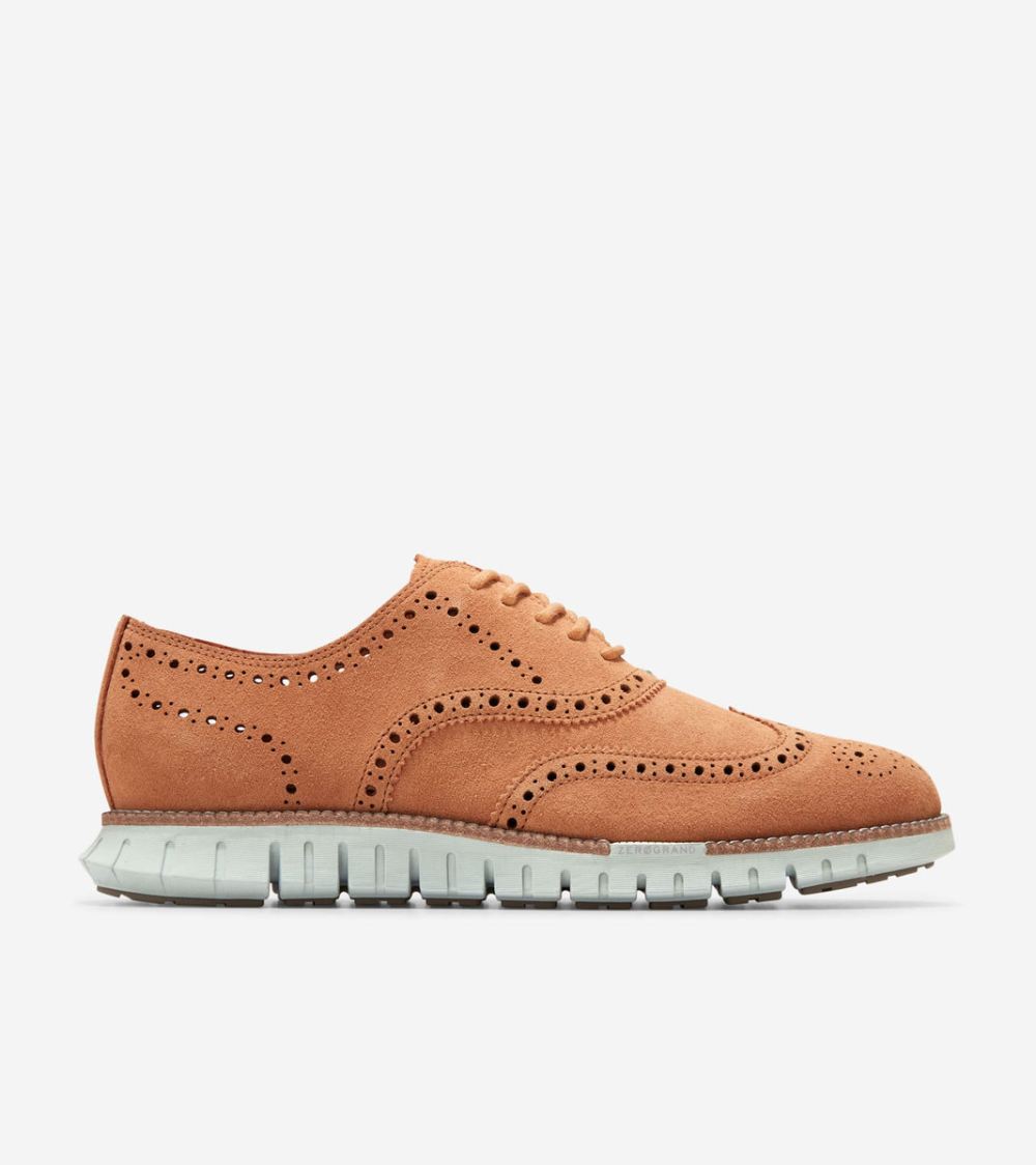 Cole Haan Men's ZEROGRAND Remastered Unlined Wingtip Oxfords - Natural-Truffle Brown-Cloud Blue | Canada Outlet