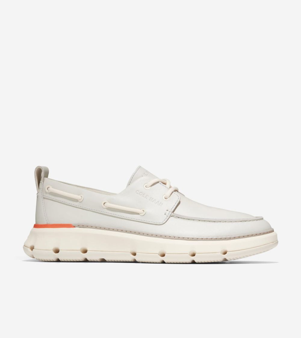 Cole Haan Men's 4.ZEROGRAND Regatta Boat Shoe - Silver Birch-Ivory-Scarlet Orange | Canada Outlet
