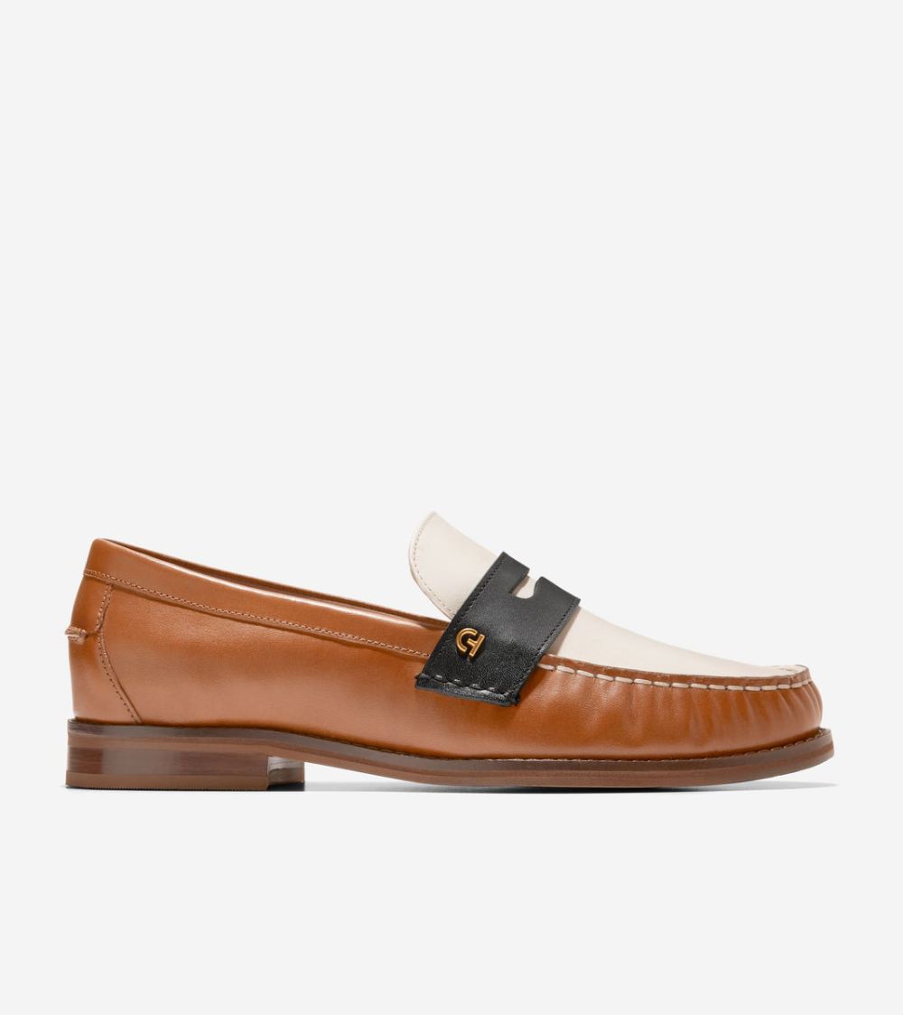 Cole Haan Women's Luxe Pinch Penny Loafer - Pecan-Ivory-Black | Canada Outlet