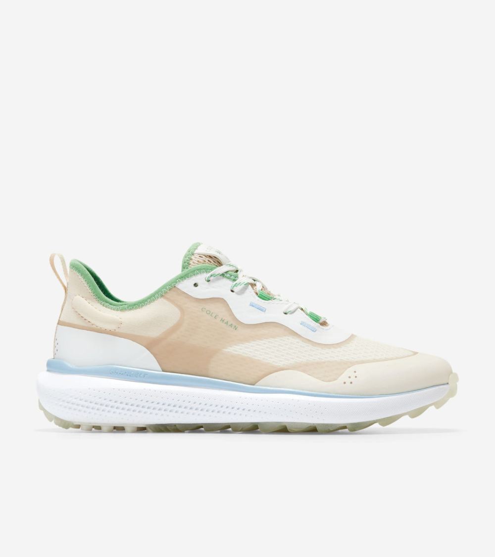 Women's Cole Haan x Byrdie Golf Social Wear ZEROGRAND Fairway Golf Shoe - Ivory-Bleached Sand-Blue Bell-White | Canada Outlet