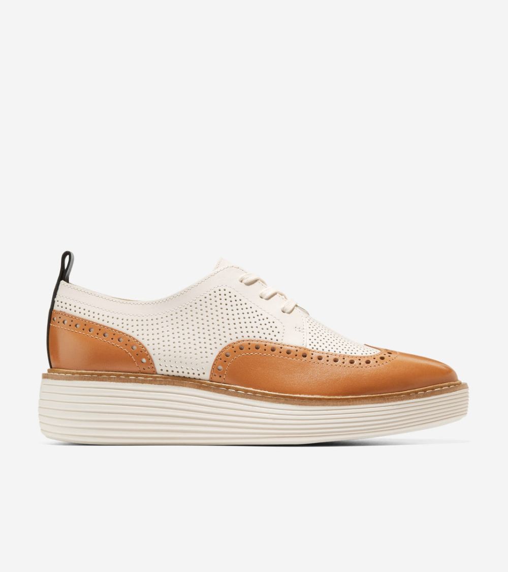 Cole Haan Women's OriginalGrand Platform Wingtip Oxford - Pecan-Ivory | Canada Outlet