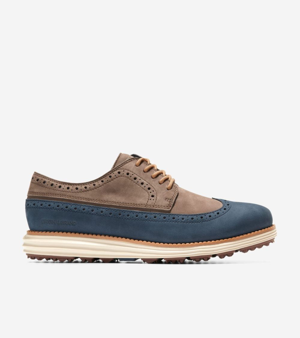Cole Haan Men's OriginalGrand Wingtip Oxford Golf Shoe - Truffle-Navy Blazer-Alabaster Gleam | Canada Outlet