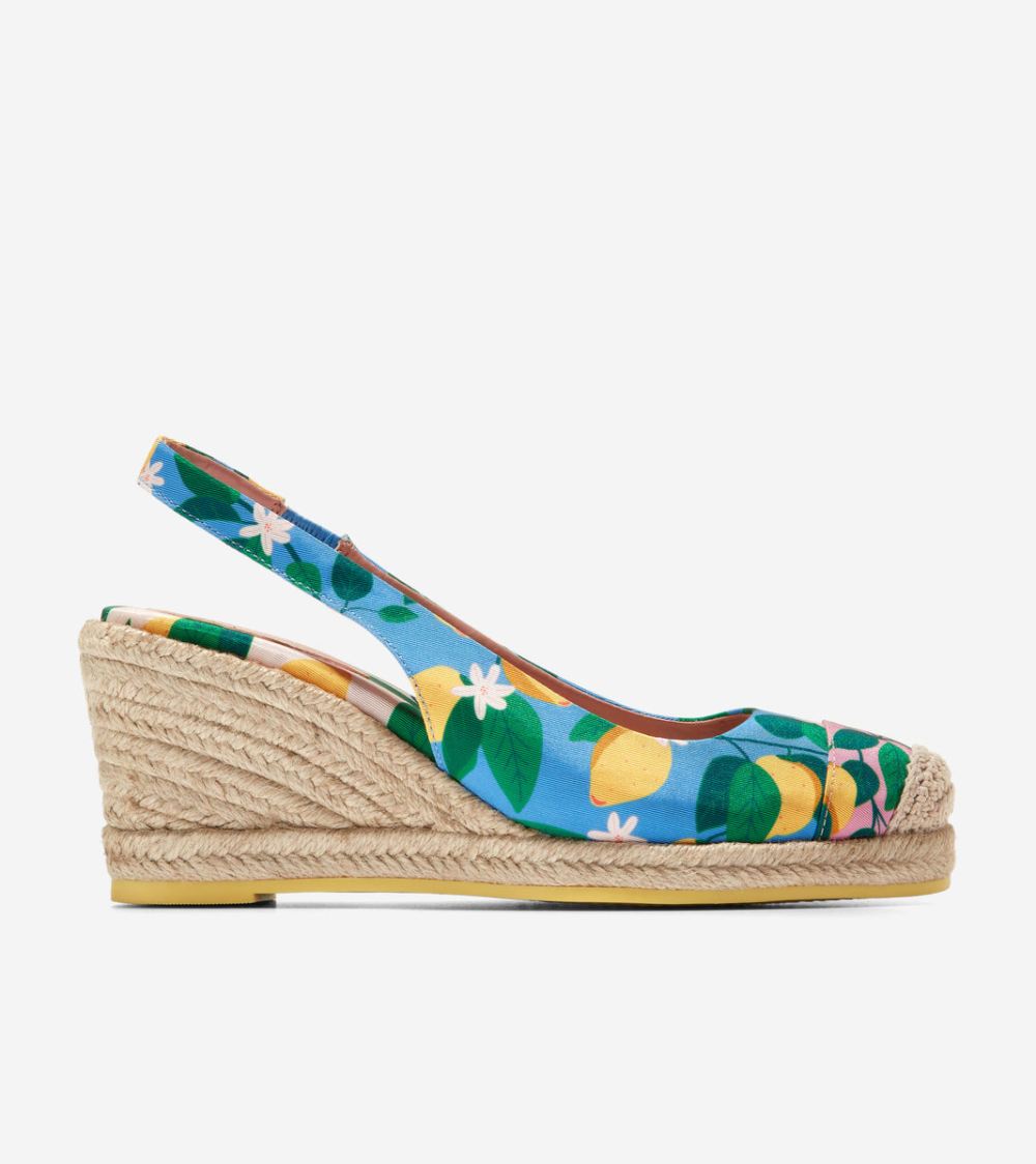 Cole Haan Women's Cloudfeel Espadrille Wedge Slingback - Azure Blue-Lemon | Canada Outlet