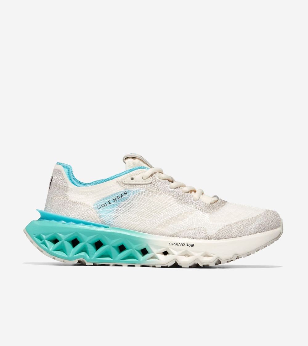 Cole Haan Women's 5.ZEROGRAND Embrostitch Running Shoe - Ivory-Silver Birch-Turquoise-Caribbean Blue | Canada Outlet