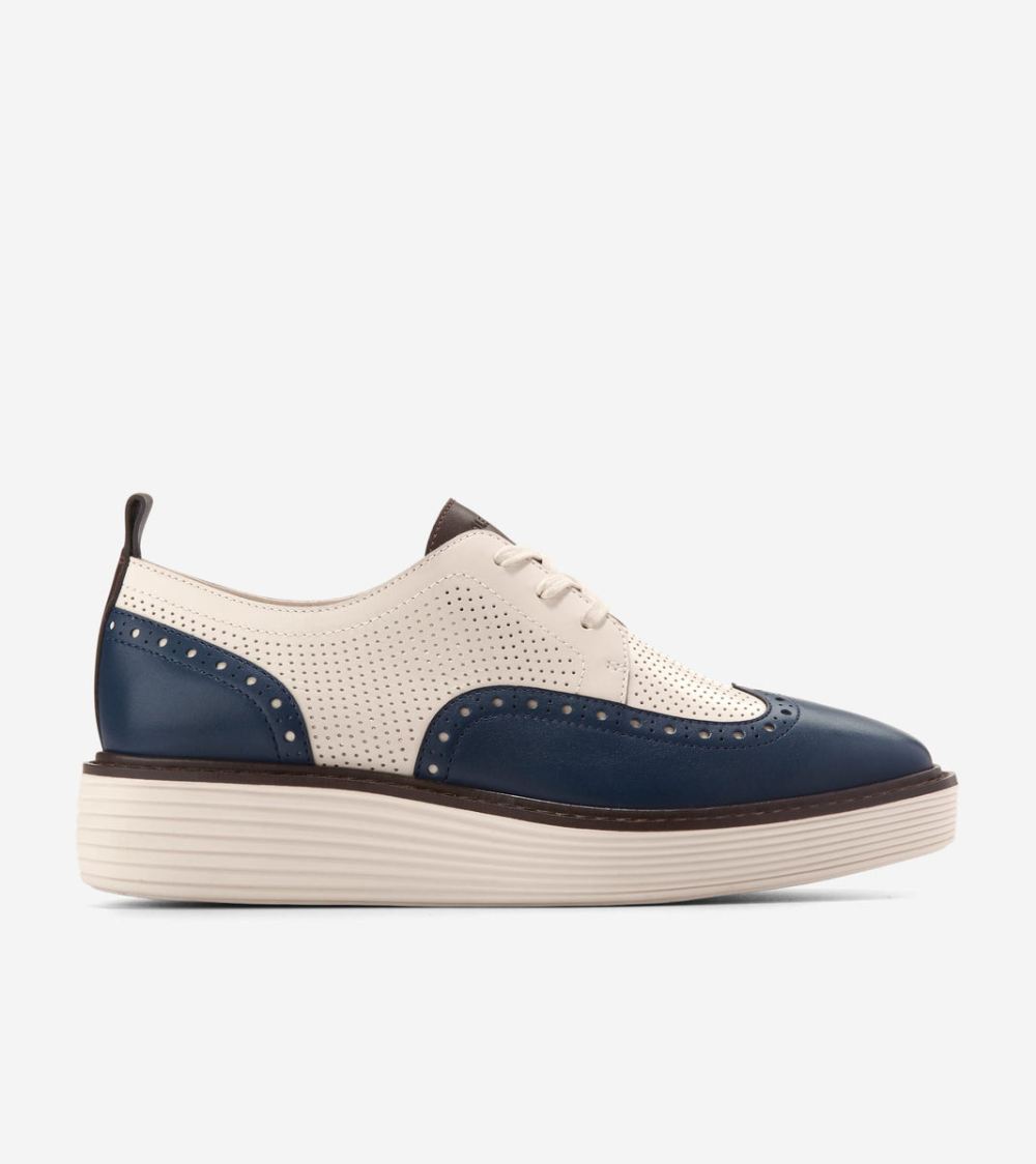 Cole Haan Women's OriginalGrand Platform Wingtip Oxfords - Blue Wing Teal-Ivory | Canada Outlet
