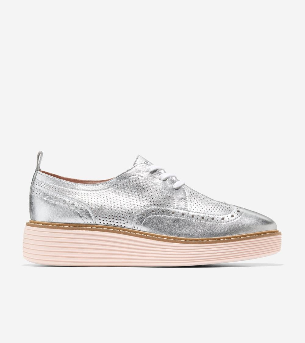 Cole Haan Women's OriginalGrand Platform Wingtip Oxford - Silver Talca-Rose Smoke | Canada Outlet