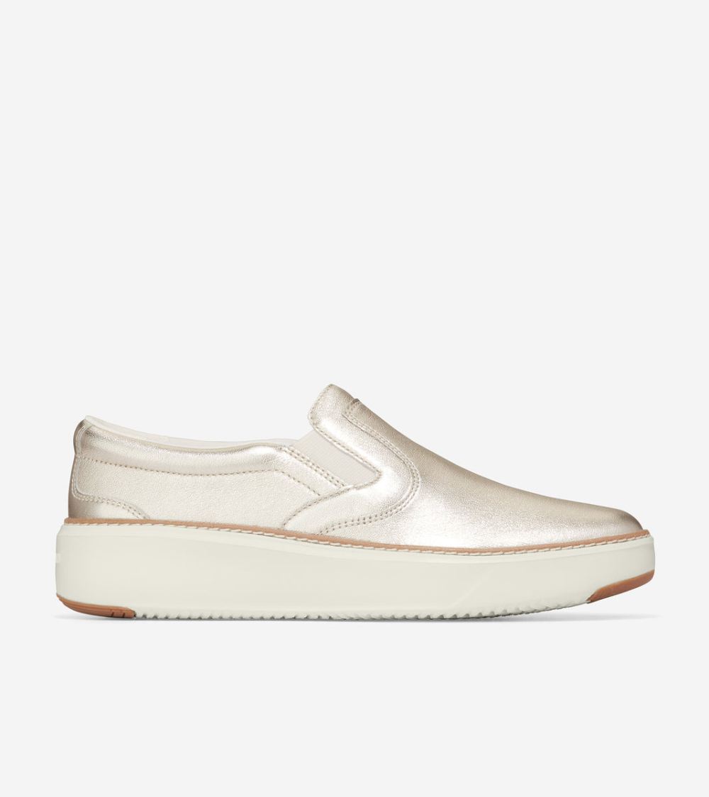 Cole Haan Women's GrandPro Topspin Slip-On Sneaker - Gold Talca-Ivory | Canada Outlet