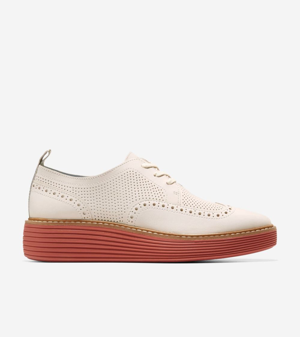Cole Haan Women's OriginalGrand Platform Wingtip Oxford - Egret-Cinnabar | Canada Outlet