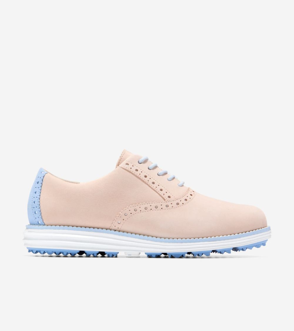 Cole Haan Women's OriginalGrand Waterproof Shortwing Golf Shoes - Bleached Tan-Vista Blue | Canada Outlet