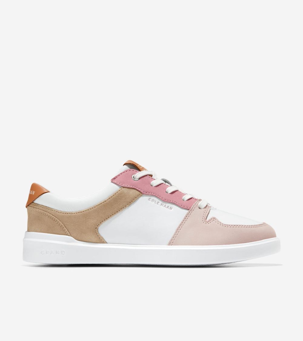 Cole Haan Women's Grand Crosscourt Tennis Sneaker - White-Sesame-Rose Smoke-Natural Tan | Canada Outlet
