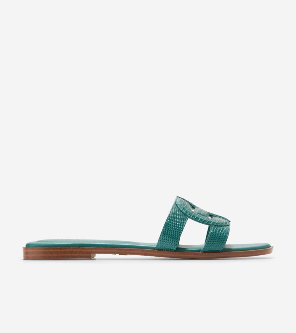 Cole Haan Women's Chrisee Slide Sandals - Green Lizard Print | Canada Outlet