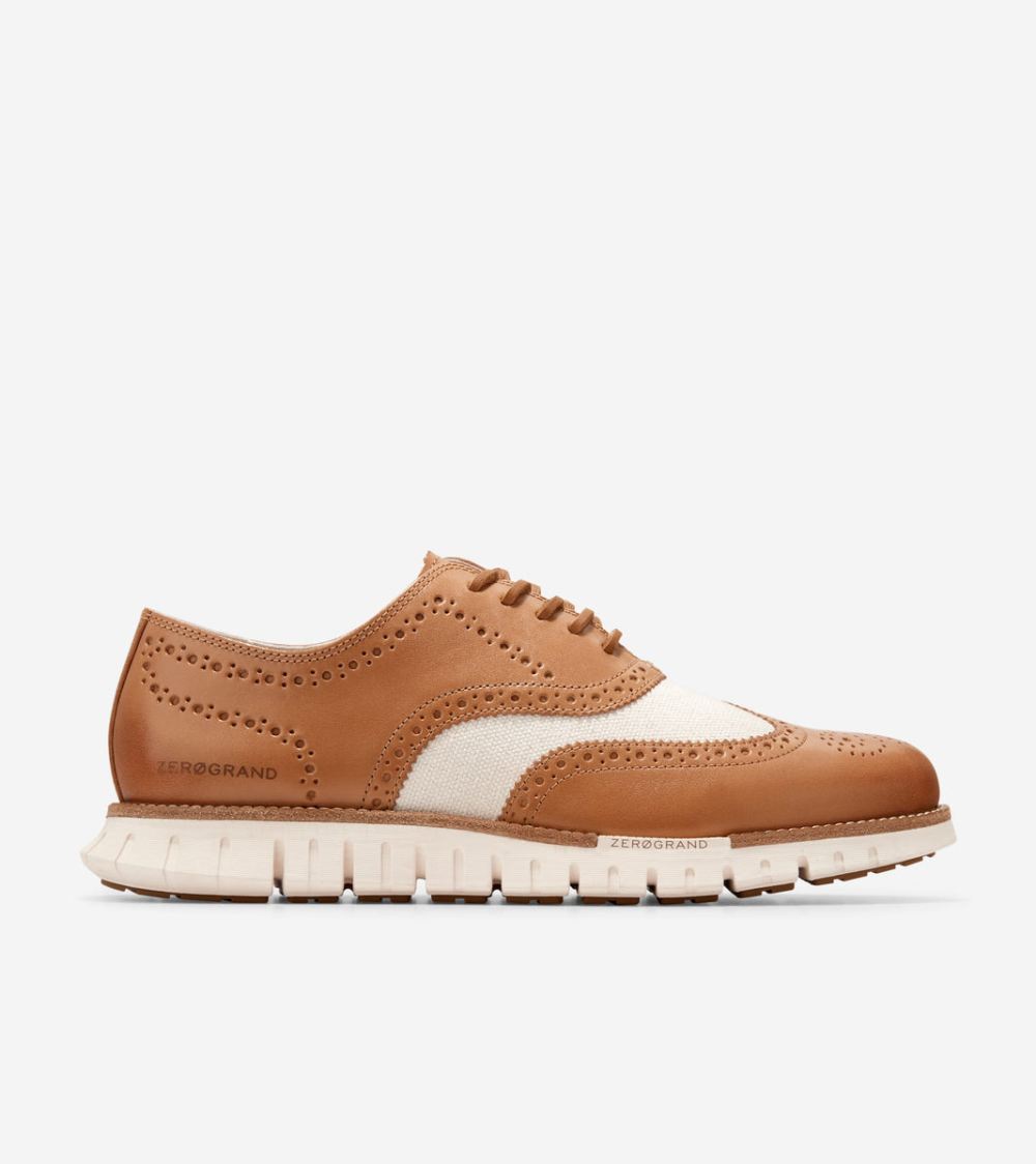 Cole Haan Men's ZEROGRAND Remastered Lined Wingtip Oxfords - Pecan Brown-Natural Hemp-Ivory | Canada Outlet