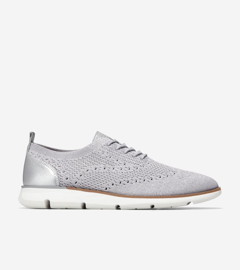 Cole Haan Women's 4.ZEROGRAND Oxfords - Microchip-Silver-White Stitchlite | Canada Outlet