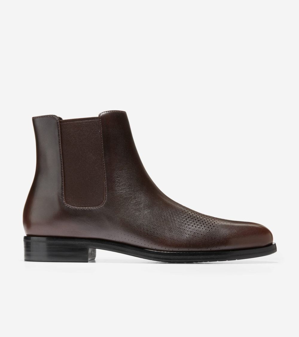 Cole Haan Men's Washington Grand Laser Chelsea Boots - Dark Chocolate-Black | Canada Outlet