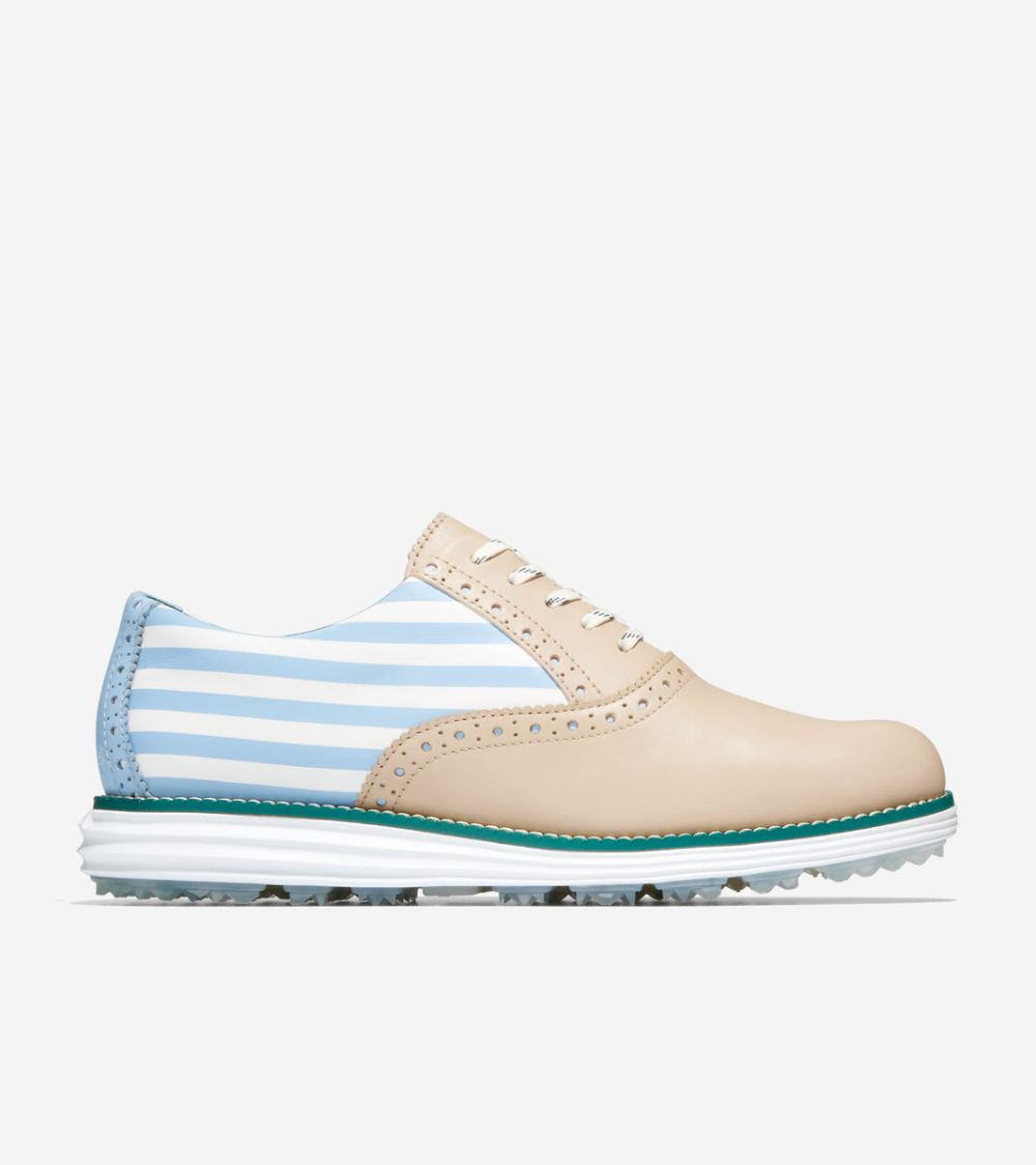 Women's Cole Haan x Byrdie Golf Social Wear OriginalGrand Shortwing Golf Shoe - Angora-Blue Bell-Optic White | Canada Outlet