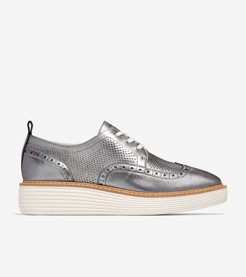 Cole Haan Women's OriginalGrand Platform Wingtip Oxfords - Pewter Metallic | Canada Outlet