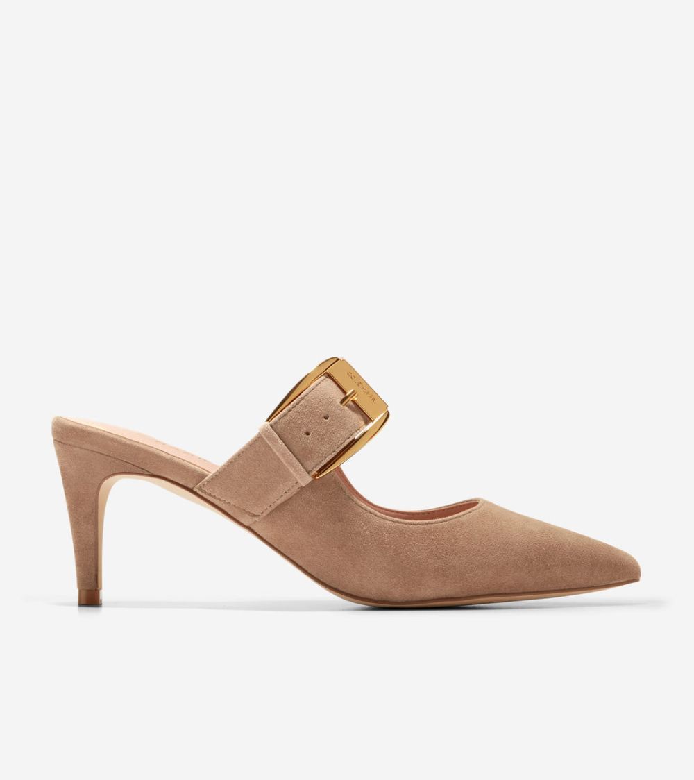 Cole Haan Women's Vandam Heeled Buckle Mule - Light Whiskey Suede | Canada Outlet