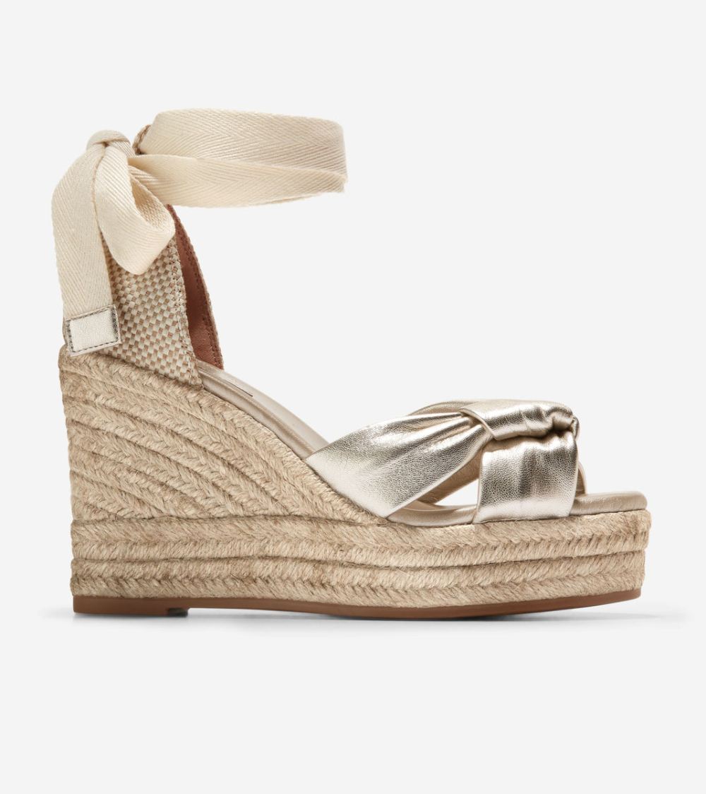 Cole Haan Women's Cloudfeel Hampton Wedge Sandals - Soft Gold-Natural Canvas | Canada Outlet