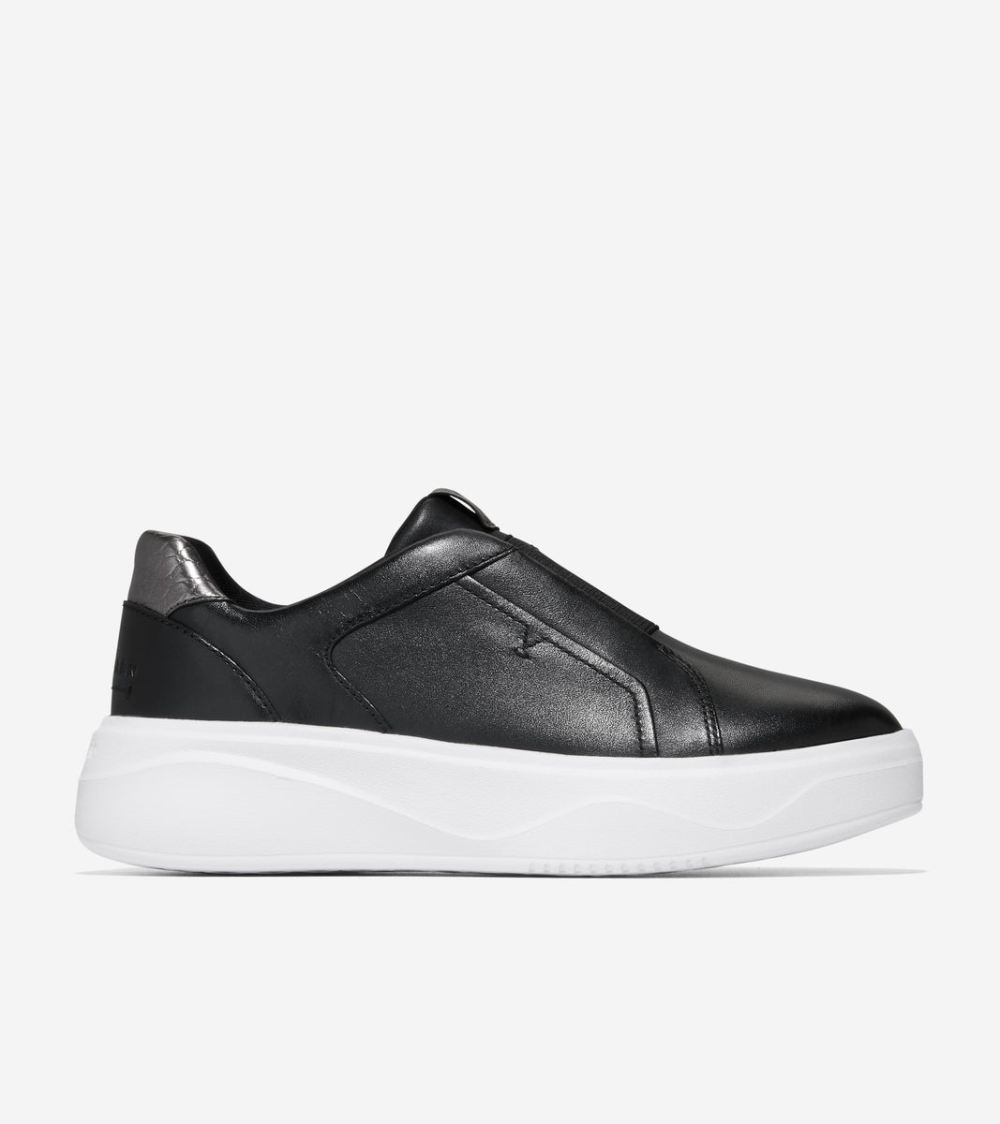 Cole Haan Women's GrandPro Demi Slip-On Sneaker - Black-Dark Silver-Optic White | Canada Outlet