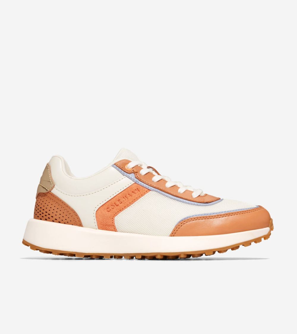 Cole Haan Women's GrandPro Wellesley Running Sneaker - Ivory-Nylon-Natural Tan-Tangerine Suede | Canada Outlet