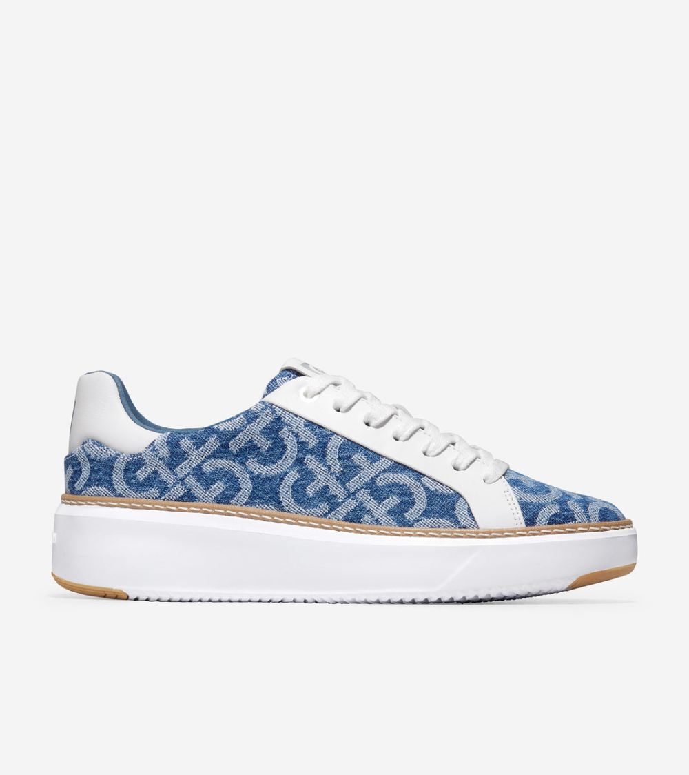 Cole Haan Women's GrandPro Topspin Sneaker - Monogram Denim Jacquard-Optic White | Canada Outlet