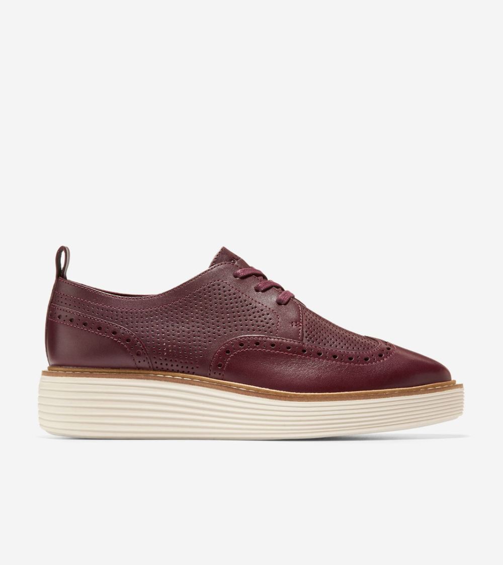 Cole Haan Women's OriginalGrand Platform Wingtip Oxford - Bloodstone-Ivory | Canada Outlet
