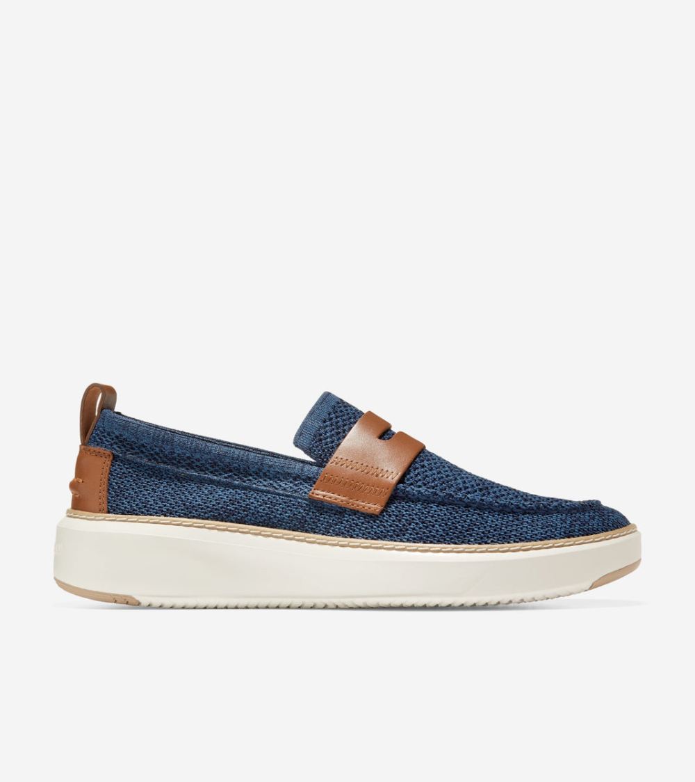 Cole Haan Men's GrandPro Topspin Penny Loafer - Ensign Blue Stitchlite British Tan | Canada Outlet