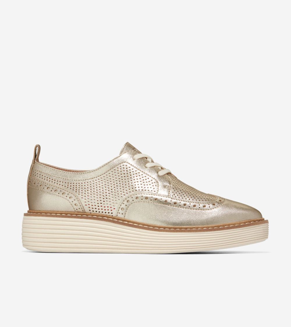 Cole Haan Women's OriginalGrand Platform Wingtip Oxford - Gold Talca-Ivory | Canada Outlet