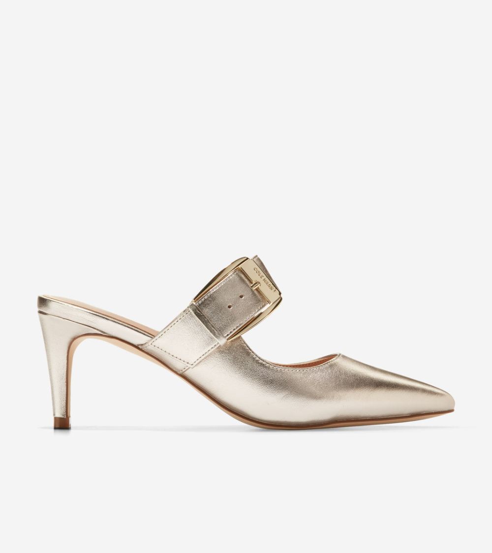 Cole Haan Women's Vandam Heeled Buckle Mule - Gold | Canada Outlet